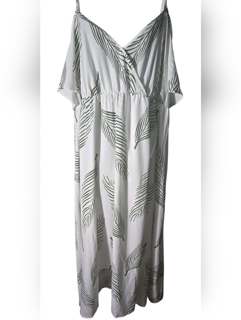 SHEIN Curve Green And White Floral Cold Shoulder Dress 4XL